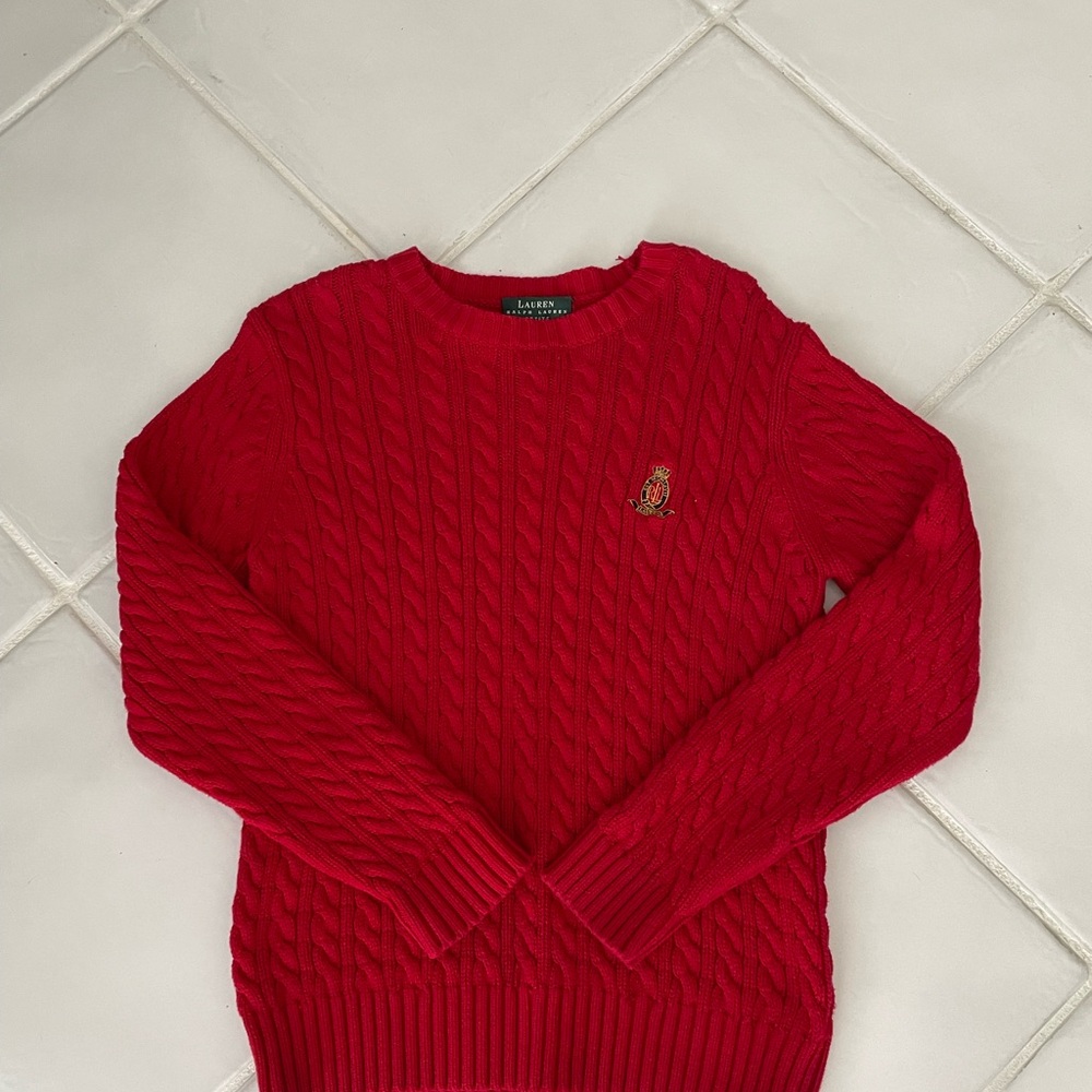 Ralph Lauren Women's Red Cable Knit Sweater